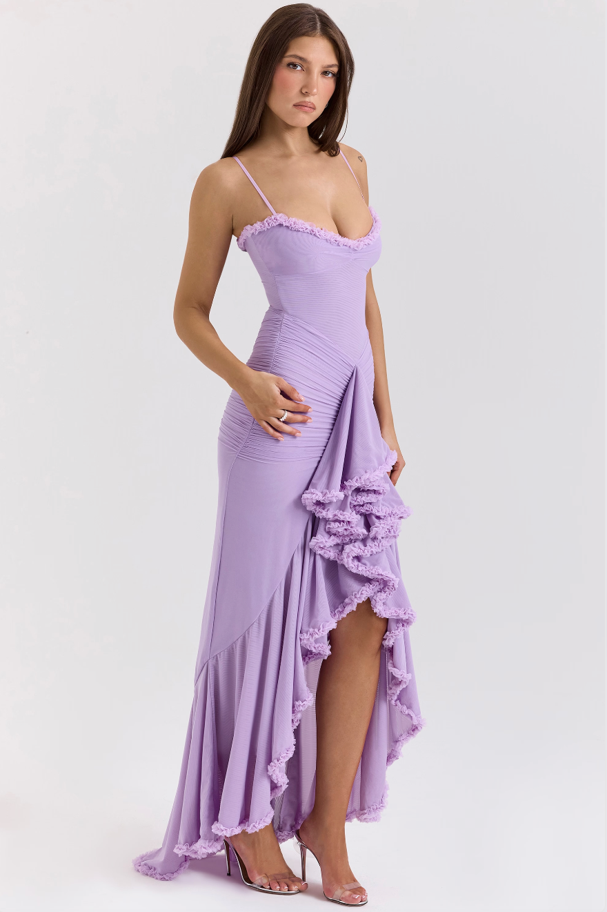 Flowing Florence long ruffle dress for women. An elegant evening gown, ideal formal wear for parties & romantic occasions.