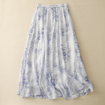 Comfortable women's flowy pleated midi skirt with drawstring waist, ideal for relaxed summer outfits & bohemian look.