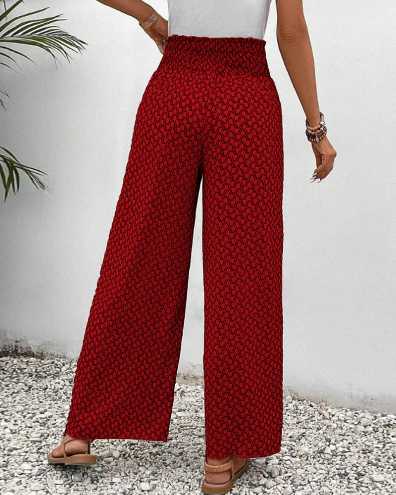 Geometric print women's wide leg trousers, relaxed & flowy fit, perfect for making a statement.
