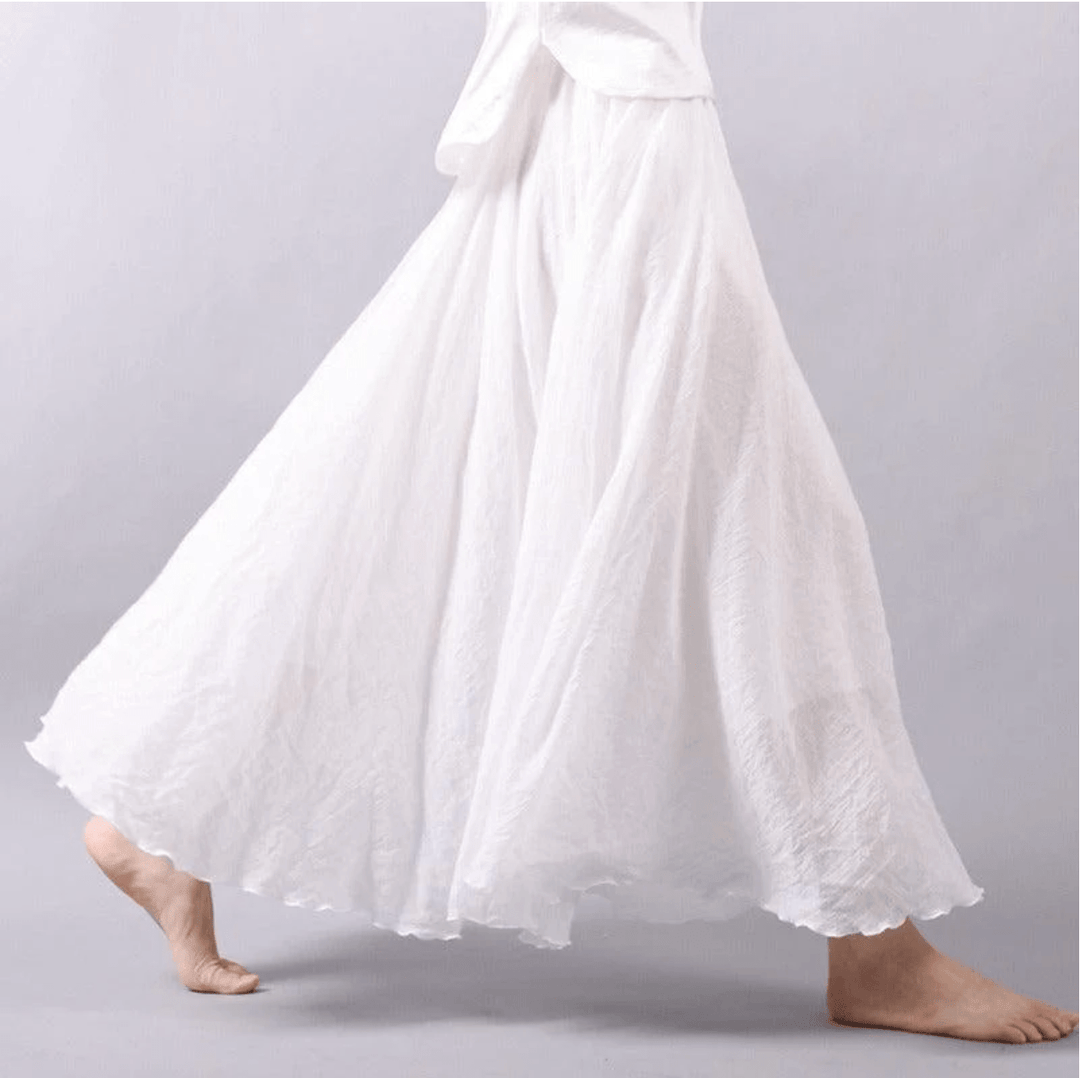 Women's flowy A-line maxi skirt in bohemian style, perfect for summer casual wear and beach days.