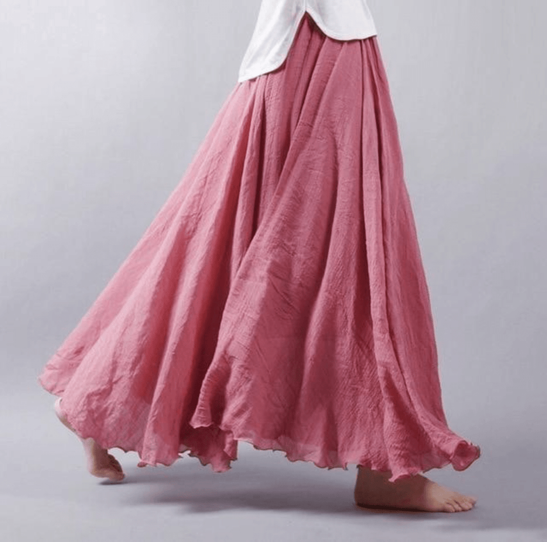 A-line flowy maxi skirt for women, bohemian summer fashion, great for beach & casual outings.