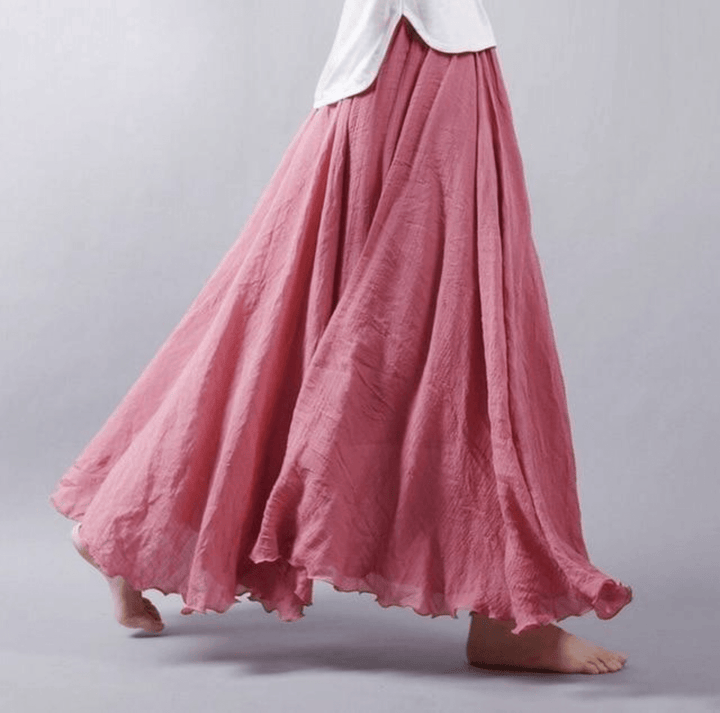 A-line flowy maxi skirt for women, bohemian summer fashion, great for beach & casual outings.