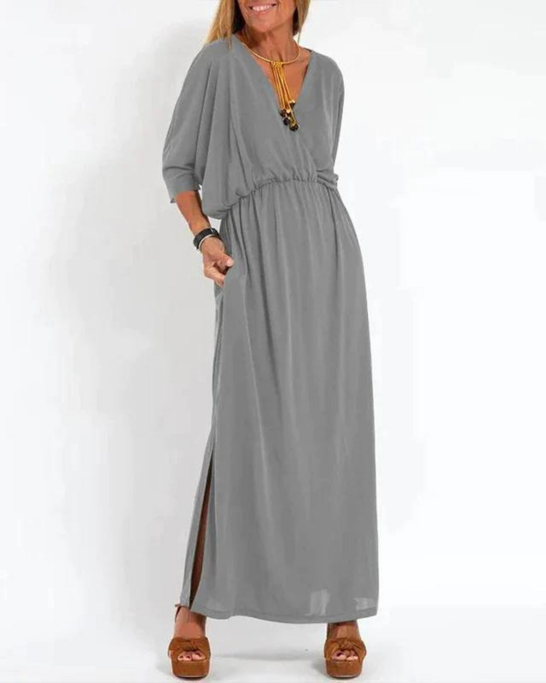 Chic women's party maxi dress with a relaxed yet refined flowy fit and fully adjustable straps for a custom feel.