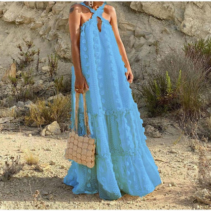 Effortless women's flowy maxi dress. Versatile summer style, perfect for casual outfits or vacation fashion.