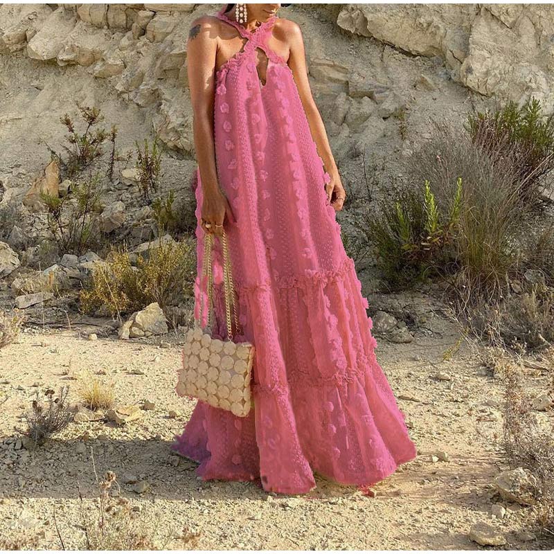 Casual women's flowy maxi dress. Comfortable long summer outfit, versatile for everyday & elegant comfort.