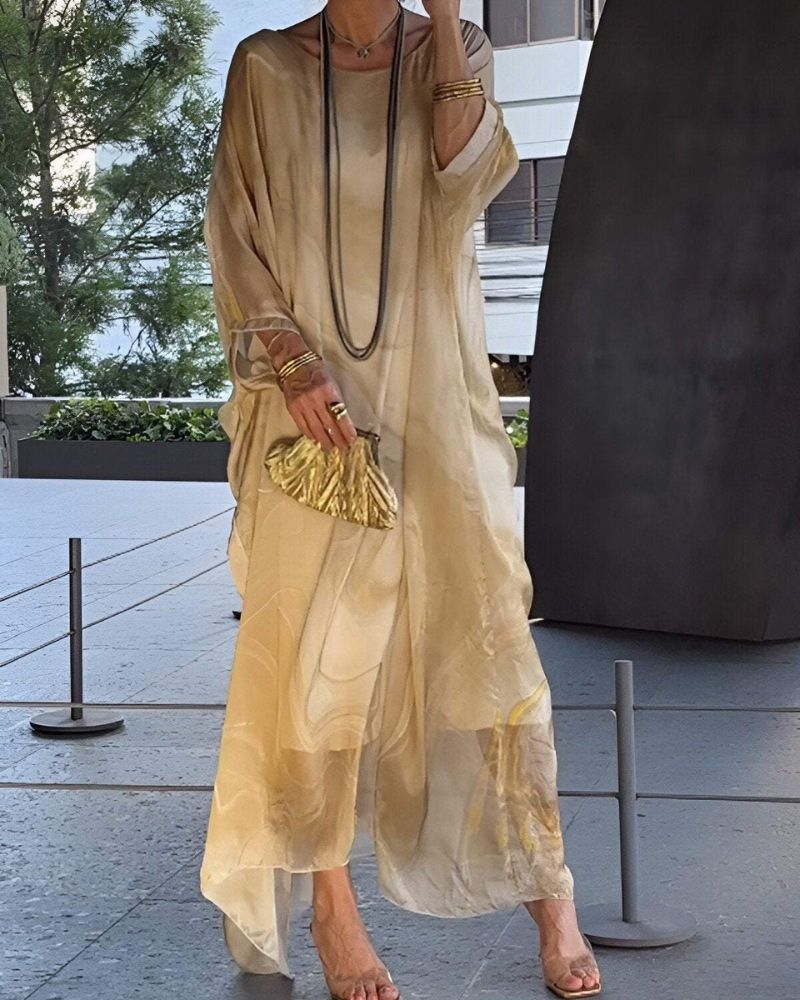 Yellow women's flowy midi dress, a comfortable and elegant summer staple with flattering tummy coverage.