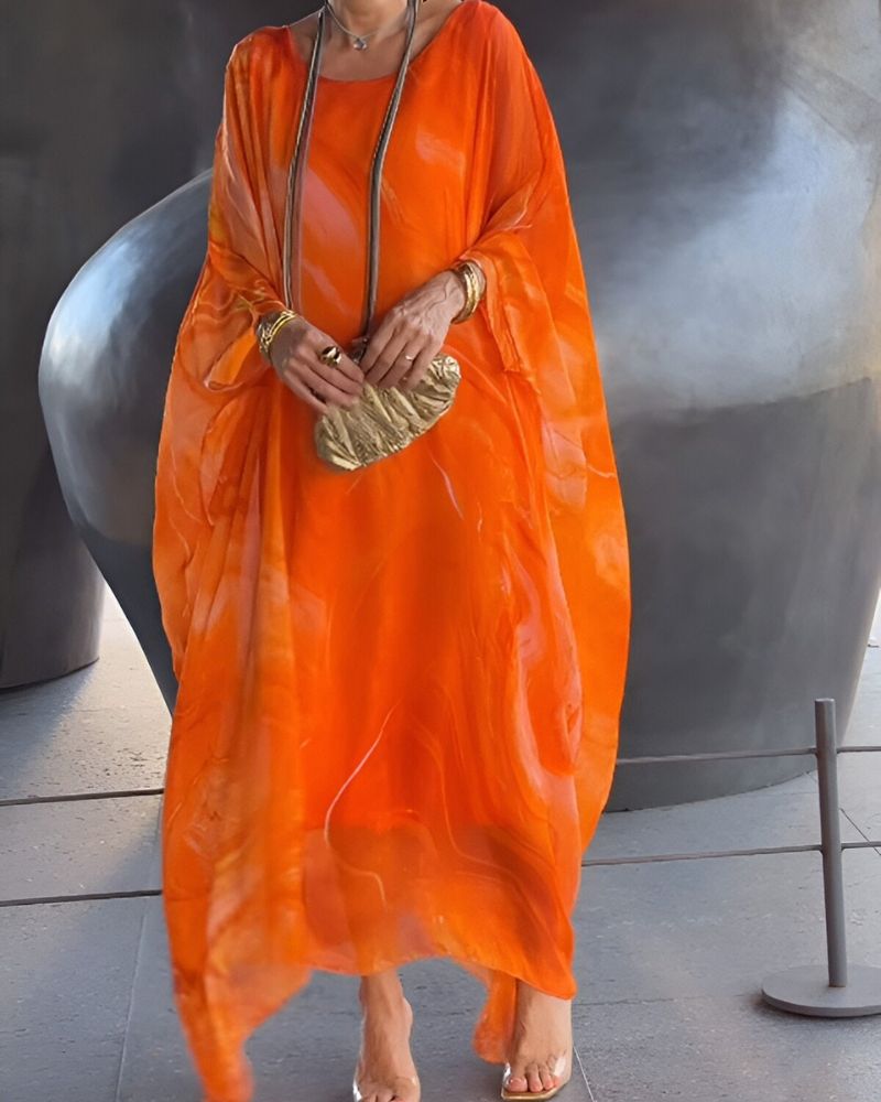 Stylish women's flowy midi dress, designed for tummy coverage and ultimate comfort, perfect for summer wear.