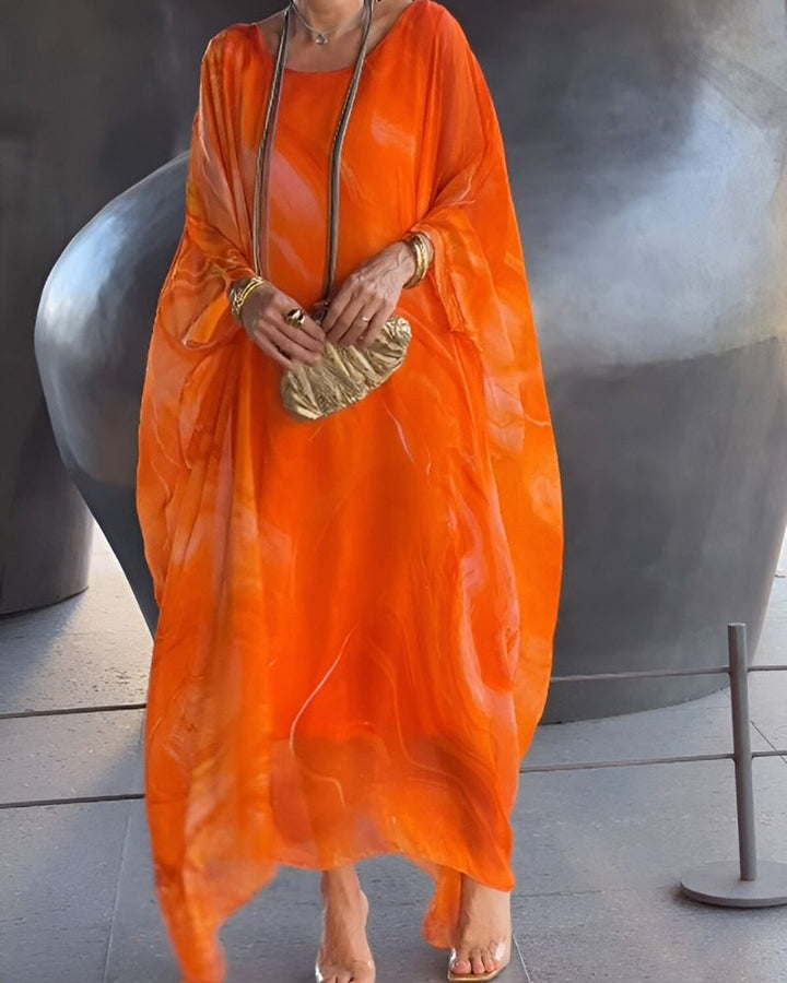 Stylish women's flowy midi dress, designed for tummy coverage and ultimate comfort, perfect for summer wear.