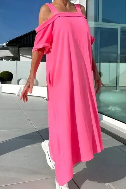 Elegant women's off-shoulder maxi dress, perfect for summer parties & casual chic events.