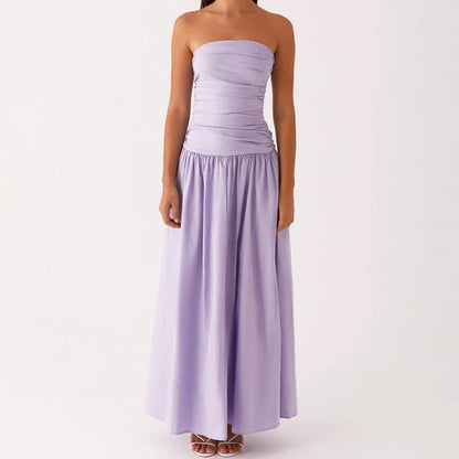 Lightweight women's flowy strapless summer maxi dress, comfortable and chic for any occasion.
