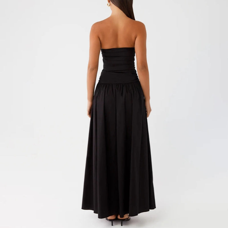 Relaxed fit women's flowy strapless summer maxi dress, comfortable and stylish for any occasion.