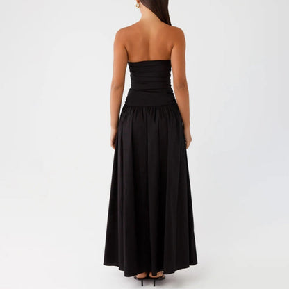 Relaxed fit women's flowy strapless summer maxi dress, comfortable and stylish for any occasion.