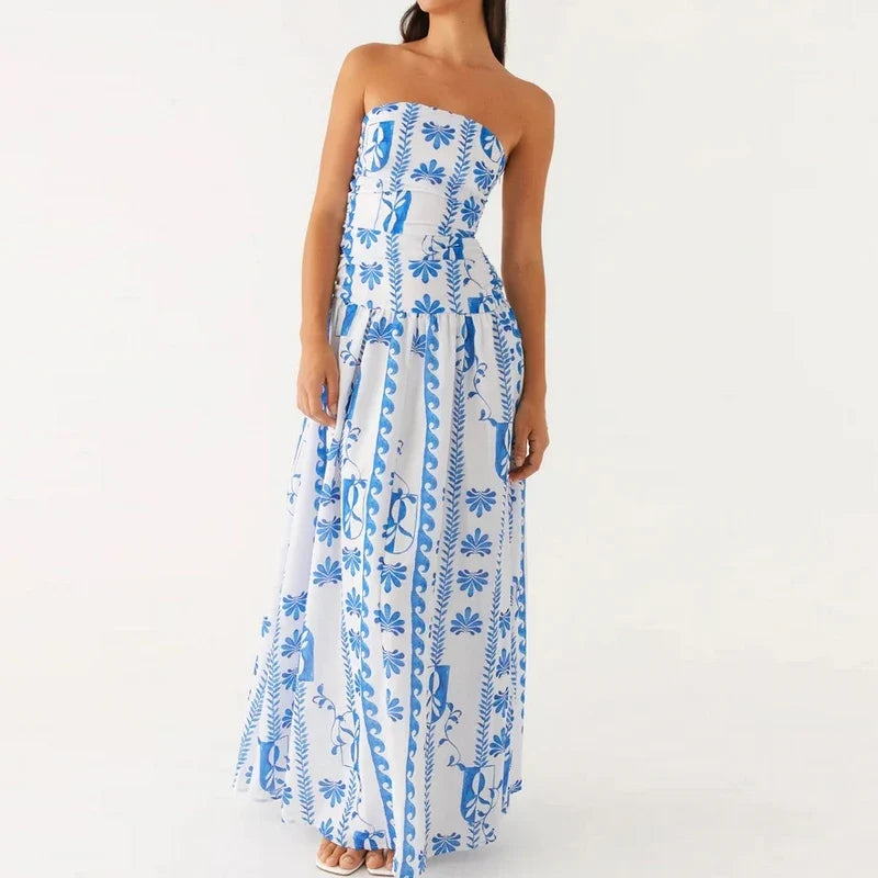 Chic women's strapless maxi dress, flowy silhouette makes it ideal for elegant evening events.