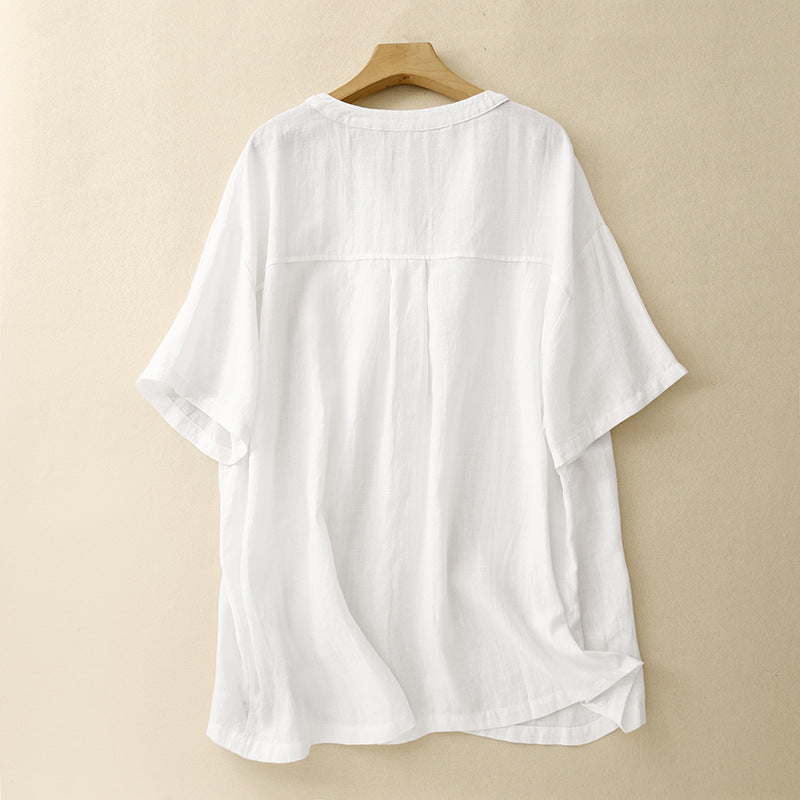 Comfortable & stylish women's flowy V-neck blouse with airy half sleeves, ideal summer top for any casual look.