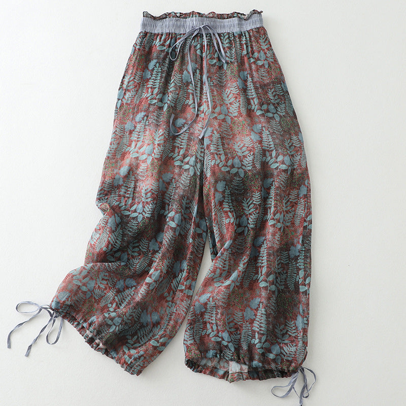 Women's flowy wide-leg leisure pants with drawstring for ultimate comfort & relaxed fit. Perfect casual summer style.
