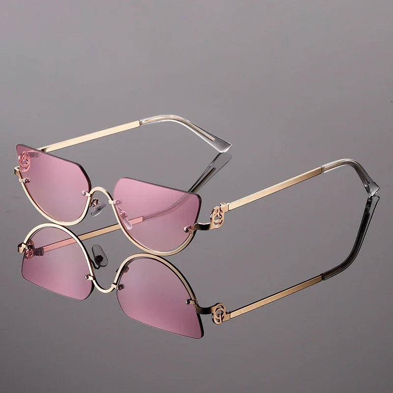 Trendy women's frameless angular lens sunglasses, perfect fashion eyewear accessory for a modern style.