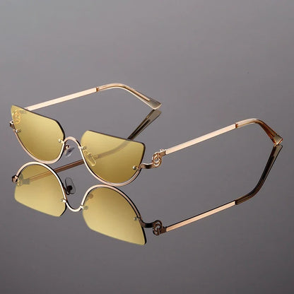 Chic women's frameless sunglasses with distinct angular lenses, a must-have fashion accessory for summer.