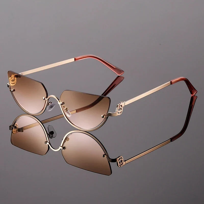 Modern women's frameless angular eyewear, these trendy sunglasses offer a unique and fashionable appeal.