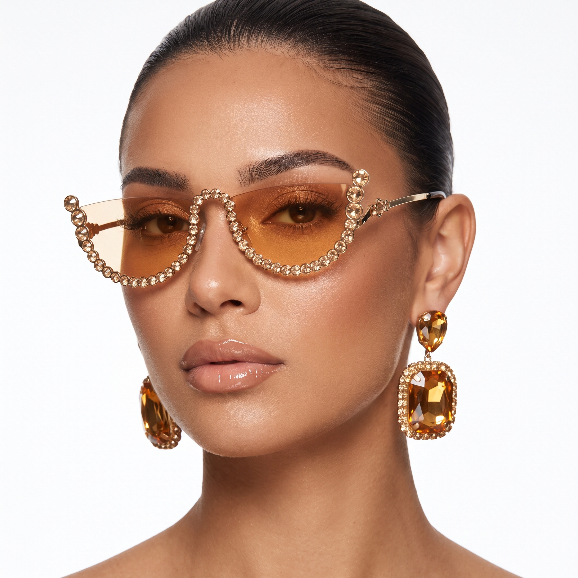 Women's frameless oval sunglasses with UV400 protection. Chic eyewear for fashion & travel.