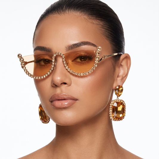 Women's frameless oval sunglasses with UV400 protection. Chic eyewear for fashion & travel.