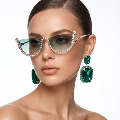 Chic women's frameless oval sunglasses. Fashionable UV400 eyewear for sun protection & style.