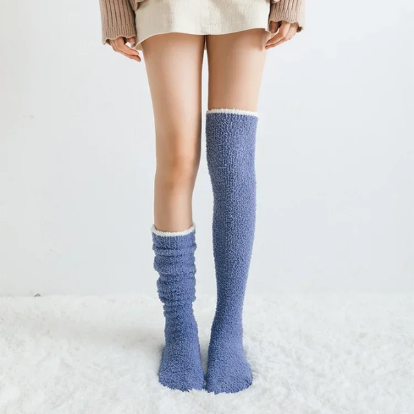 Ultra-soft fuzzy knee-high socks for women, providing ultimate comfort and warmth for chilly winter days.