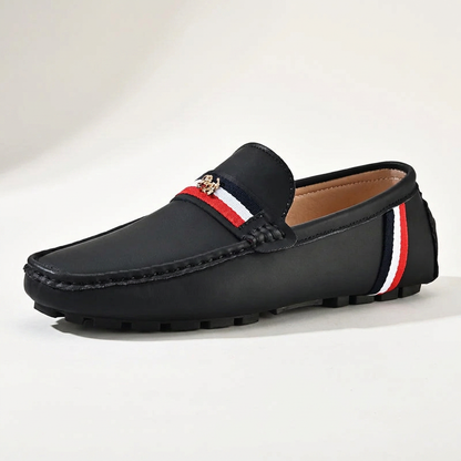 Versatile women's striped slip-on loafers, great for casual outfits and warm weather.