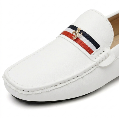 Striped women's flats: Gaeta loafers, combining comfort, style, and slip-on convenience.