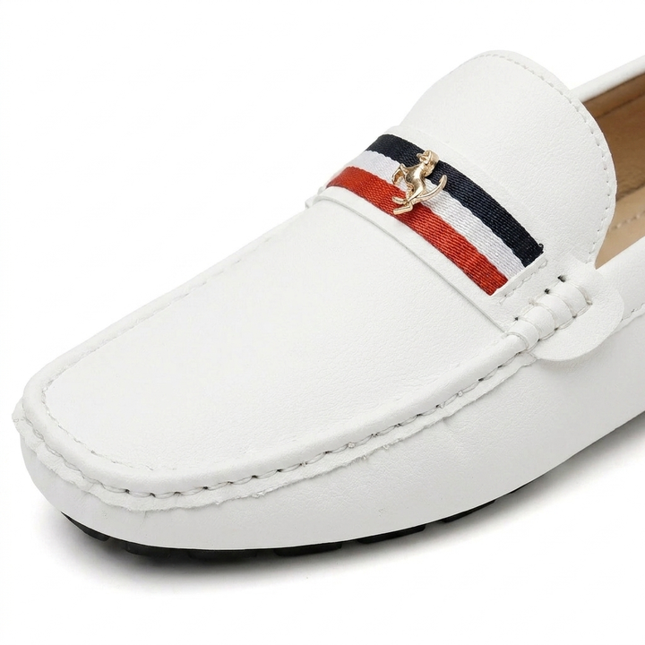 Striped women's flats: Gaeta loafers, combining comfort, style, and slip-on convenience.