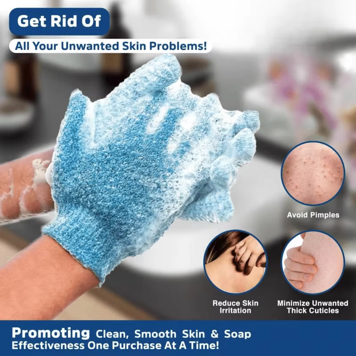 Deep cleansing women's exfoliating bath gloves to remove impurities & prepare skin for moisture.