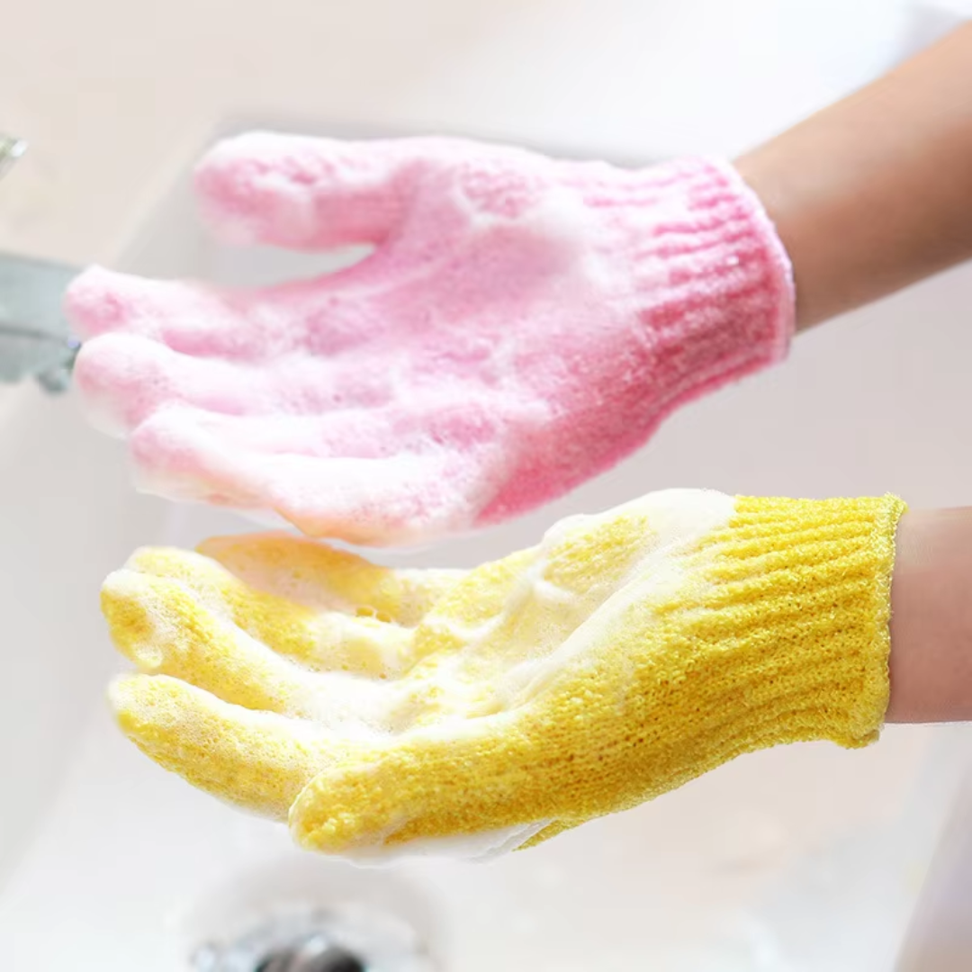 Convenient 2-piece set of women's exfoliating bath gloves for consistent skin care & smooth results.