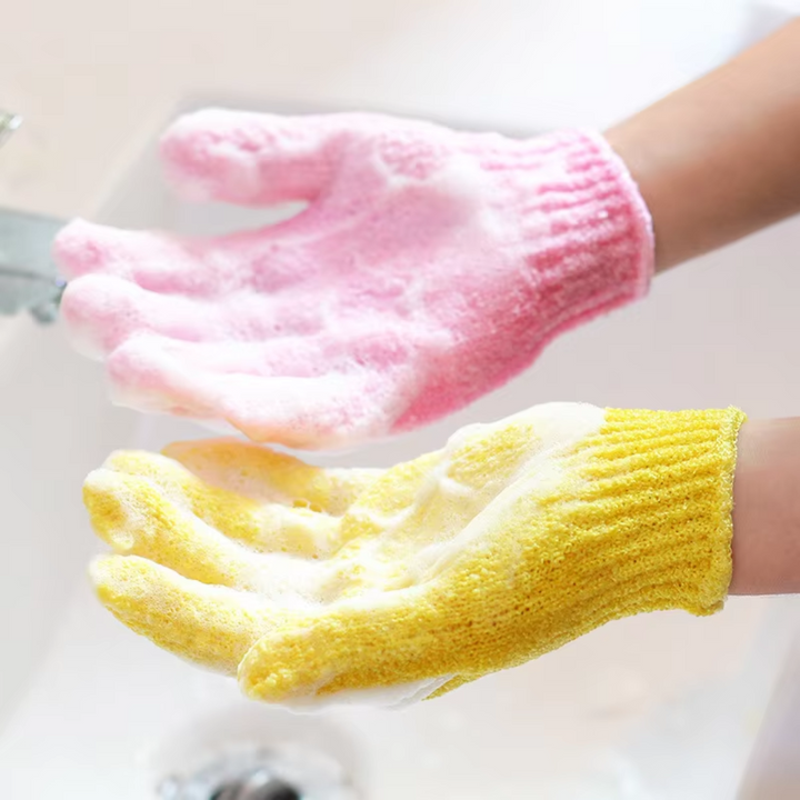 Convenient 2-piece set of women's exfoliating bath gloves for consistent skin care & smooth results.