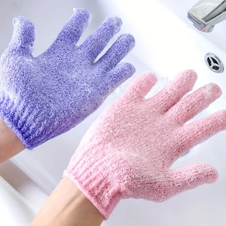 2-piece set of gentle exfoliating bath gloves for women, perfect for daily skin care & body scrub.