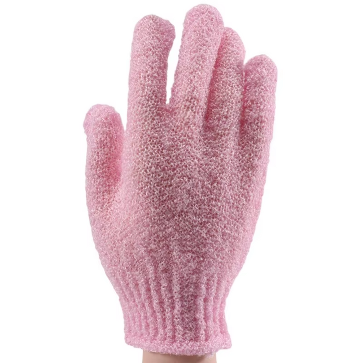 Women's body scrub gloves, a 2-piece bath accessory set for full body exfoliation & skin care.