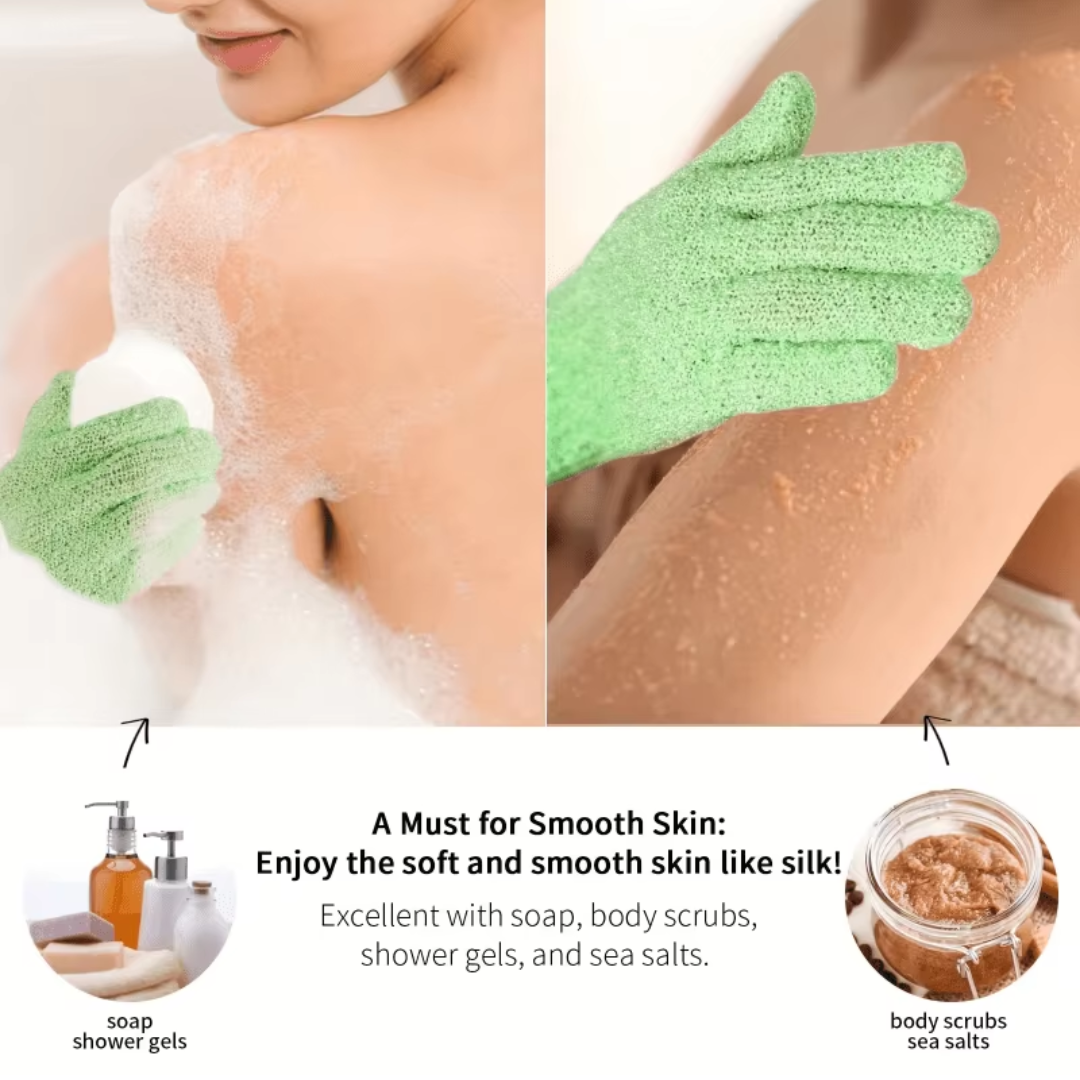 Gentle texture exfoliating gloves for women to improve skin's appearance & boost circulation.
