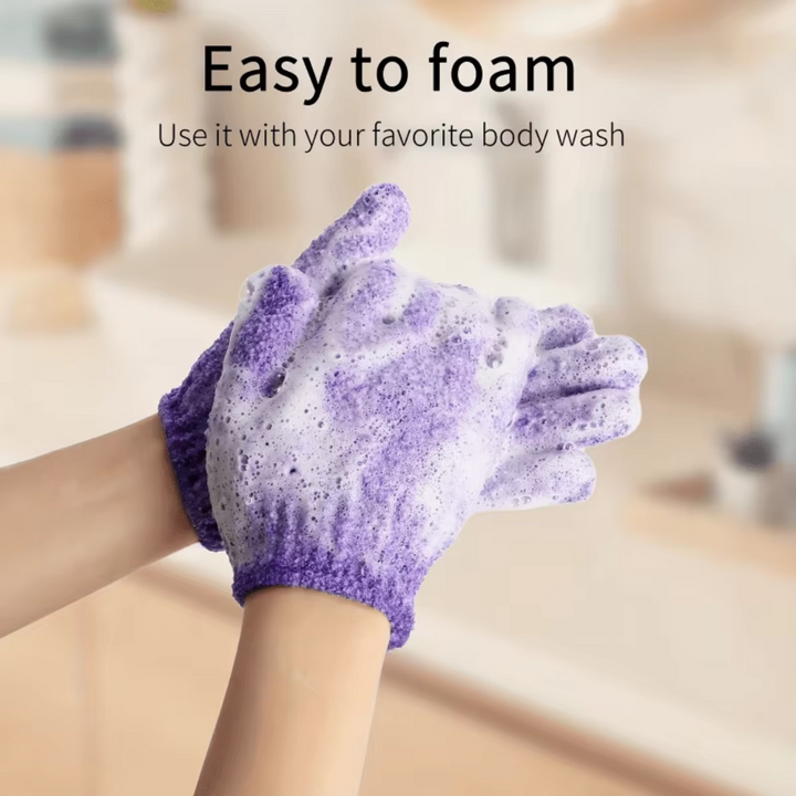 Essential women's bath accessory: 2 exfoliating gloves for deep cleansing and radiant, soft skin.