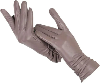 Fashionable women's genuine leather winter gloves, wool-lined for warmth, comfort & cold weather protection.