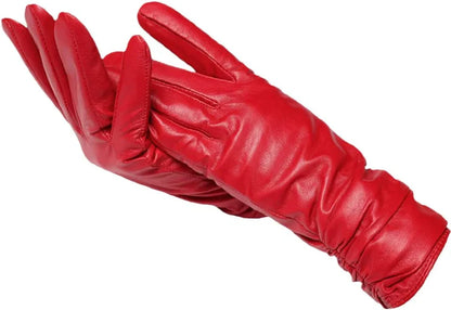 Stylish women's leather winter driving gloves, wool-lined for ultimate warmth & comfort.