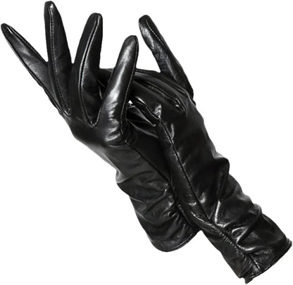 High-quality genuine leather winter gloves for women, wool-lined, a perfect warm gift.