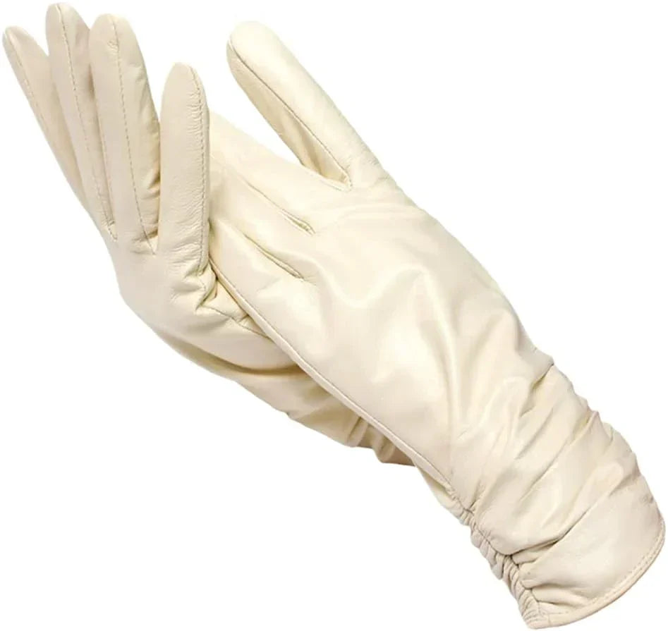 Classic women's genuine leather gloves, soft wool lining ensures warmth & comfort in winter.