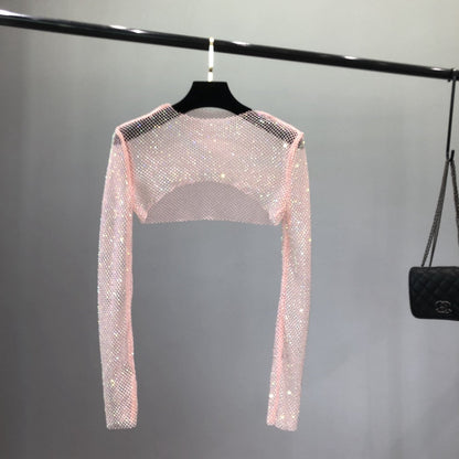 Glamorous women's rhinestone party top, a sparkling statement piece for clubwear, evening & night out.