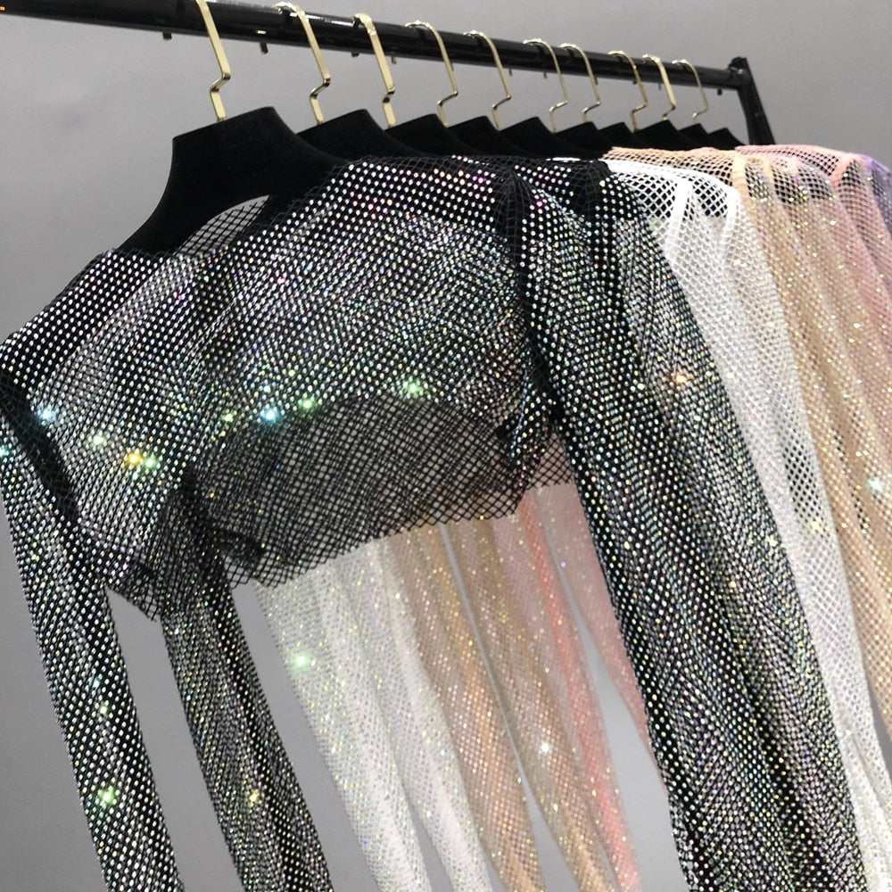 Glittering women's rhinestone party top. A glamorous statement piece for evening wear, club & special nights.