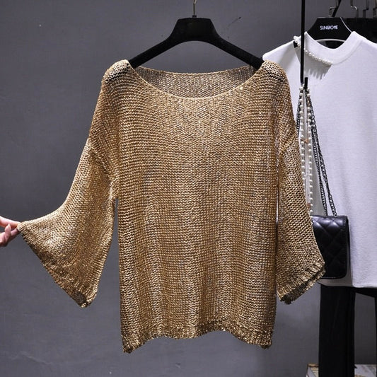 Women's glamorous sequin knit sweater. Elegant long sleeve sparkle top, perfect for evening wear & parties.