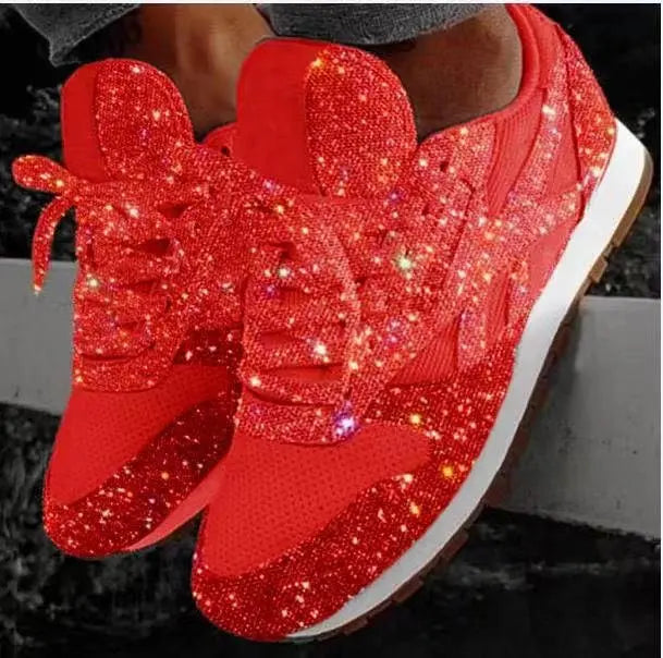 Versatile women's glitter lace-up shoes, perfect as comfortable everyday sneakers for a chic, casual style.