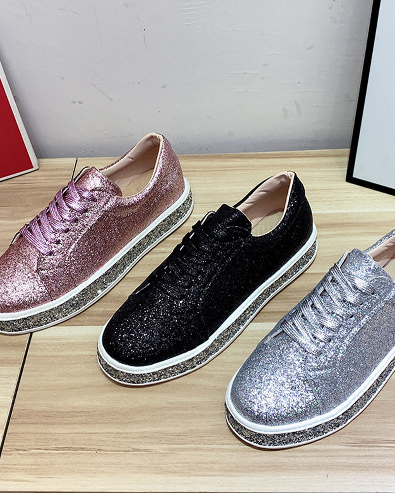 Glitter platform sneakers for women, offering a blend of sparkle, height, and everyday comfort.