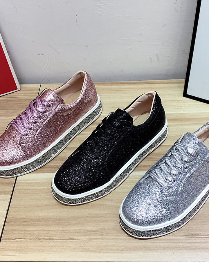 Glitter platform sneakers for women, offering a blend of sparkle, height, and everyday comfort.