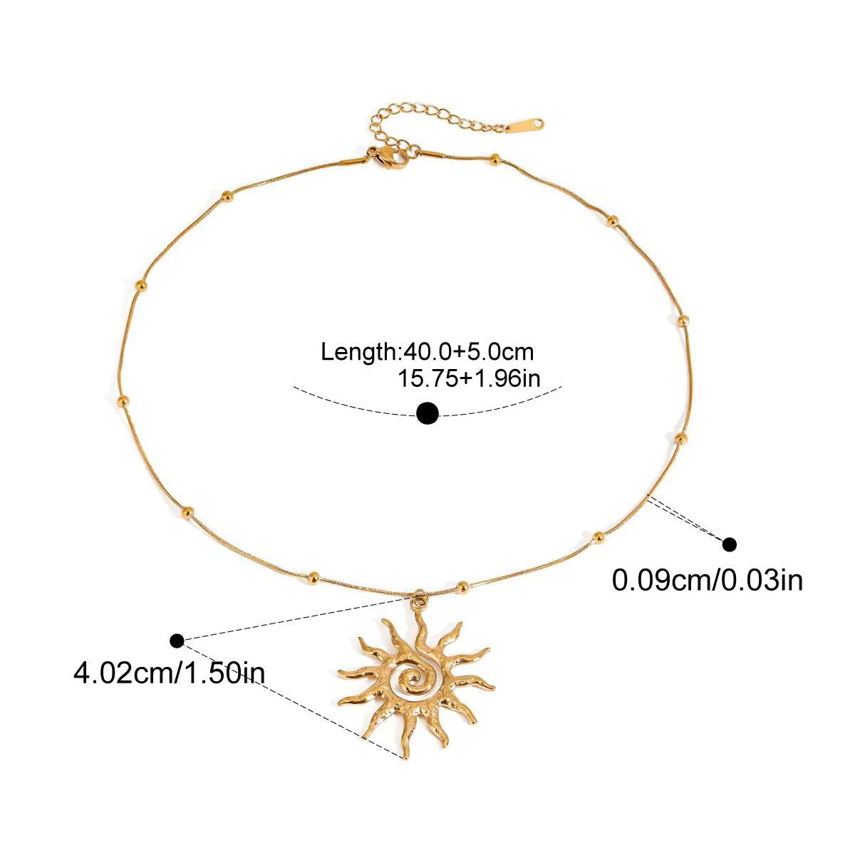Bohemian Elegance sun charm necklace for women, gold stainless steel adjustable jewelry, stylish & chic.