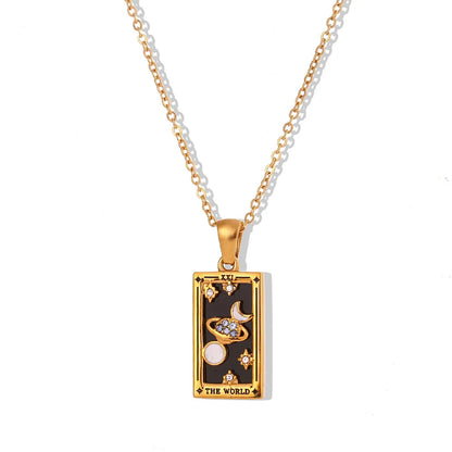 Detailed view of a women's symbolic tarot card necklace, offering spiritual guidance & style.