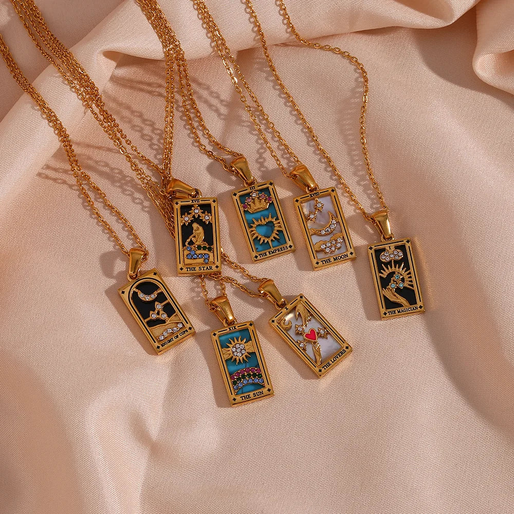 Delicately crafted women's tarot card necklace, an exquisite piece of symbolic spiritual jewelry.