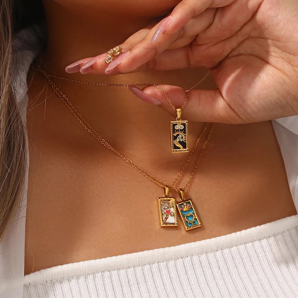 Women's tarot card pendant necklace, a blend of ancient symbolism and contemporary fashion.